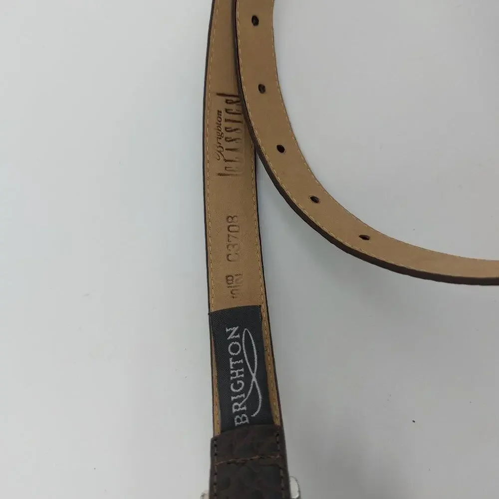 Vintage Brighton Classic Brown Genuine Leather Belt C3708 Silver Tone Buckle